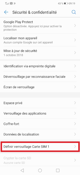 Changer votre code PIN de son Huawei Y9 2019.